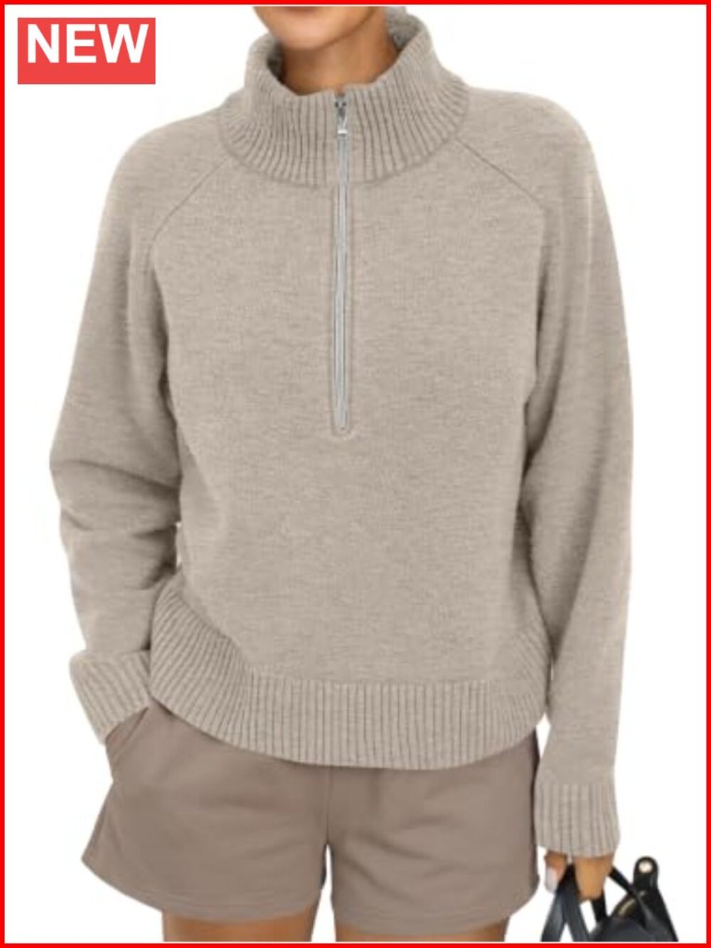 Wool Blend Oversized Half Zip Mock Neck Chunky Sweater Pullover